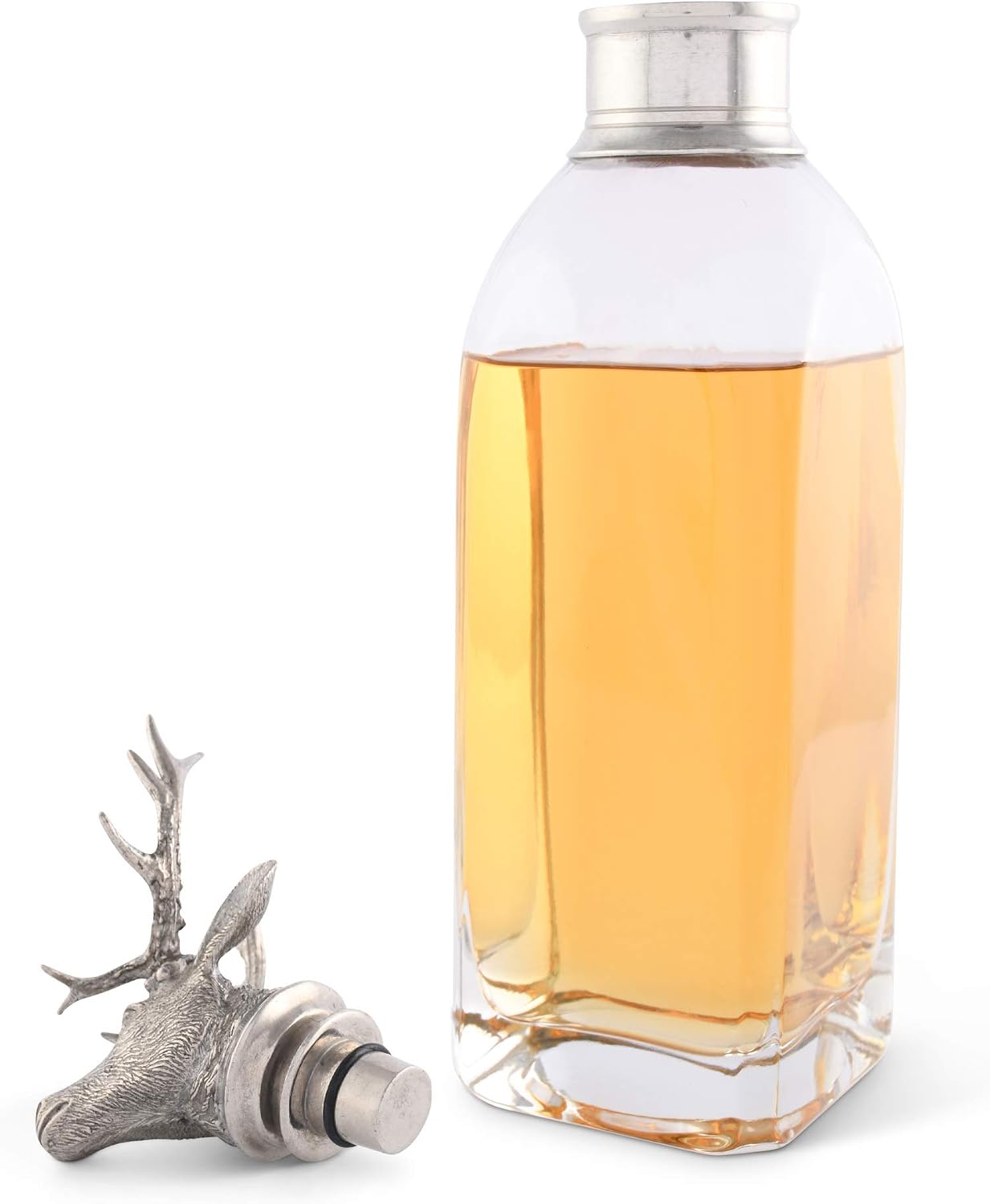 Vagabond House Pewter Elk Whiskey Liquor Decanters for Alcohol, Rum, Bourbon, Scotch, Wine Decanter Hand Blown Italian Glass Perfect for Wedding and Housewarming Gifts 12.5 inch Tall 750 ml