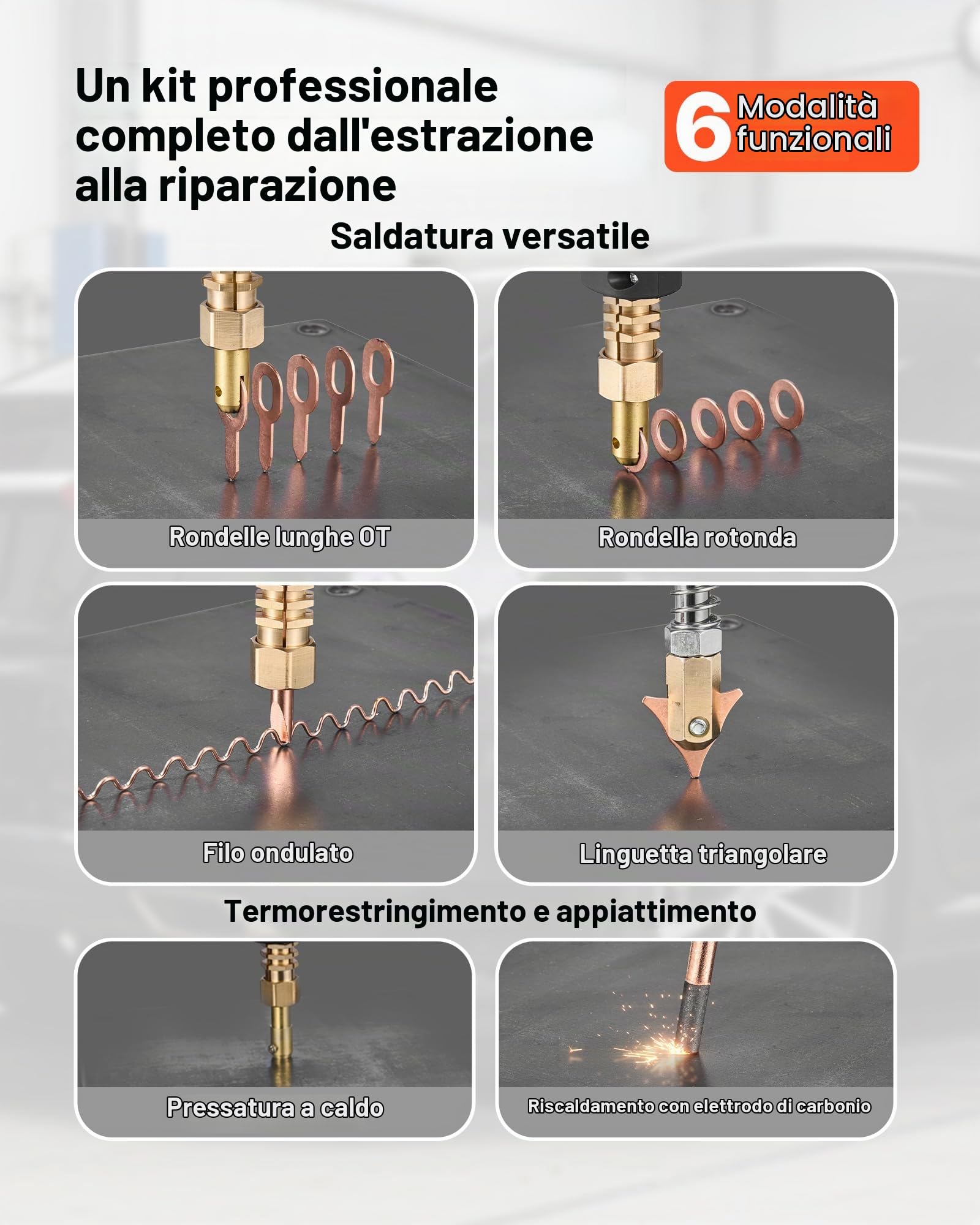 VEVOR Saldatrice a Punti per Riparazione Ammaccature, Estrattore Ammaccature con Pistola per Prigionieri, 4500 W, con 2 Pistole di Saldatura e 6 Modalità, Maniglia Estensibile, Vassoio per Accessori