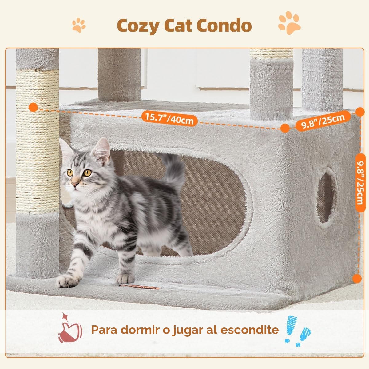 Taoqimiao Rascador para Gatos, 98cm Arbol Rascador para Gatos Cat Tree com 1 Plataformas, 1 Cuevas, Cesta, MS029SW Gris Claro