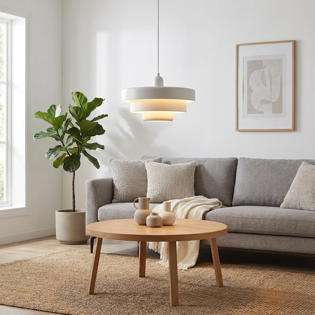 BARCELONA LED Lámpara Colgante MACARRON Blanco 3 Niveles Metal Hierro Estilo Bauhaus E27