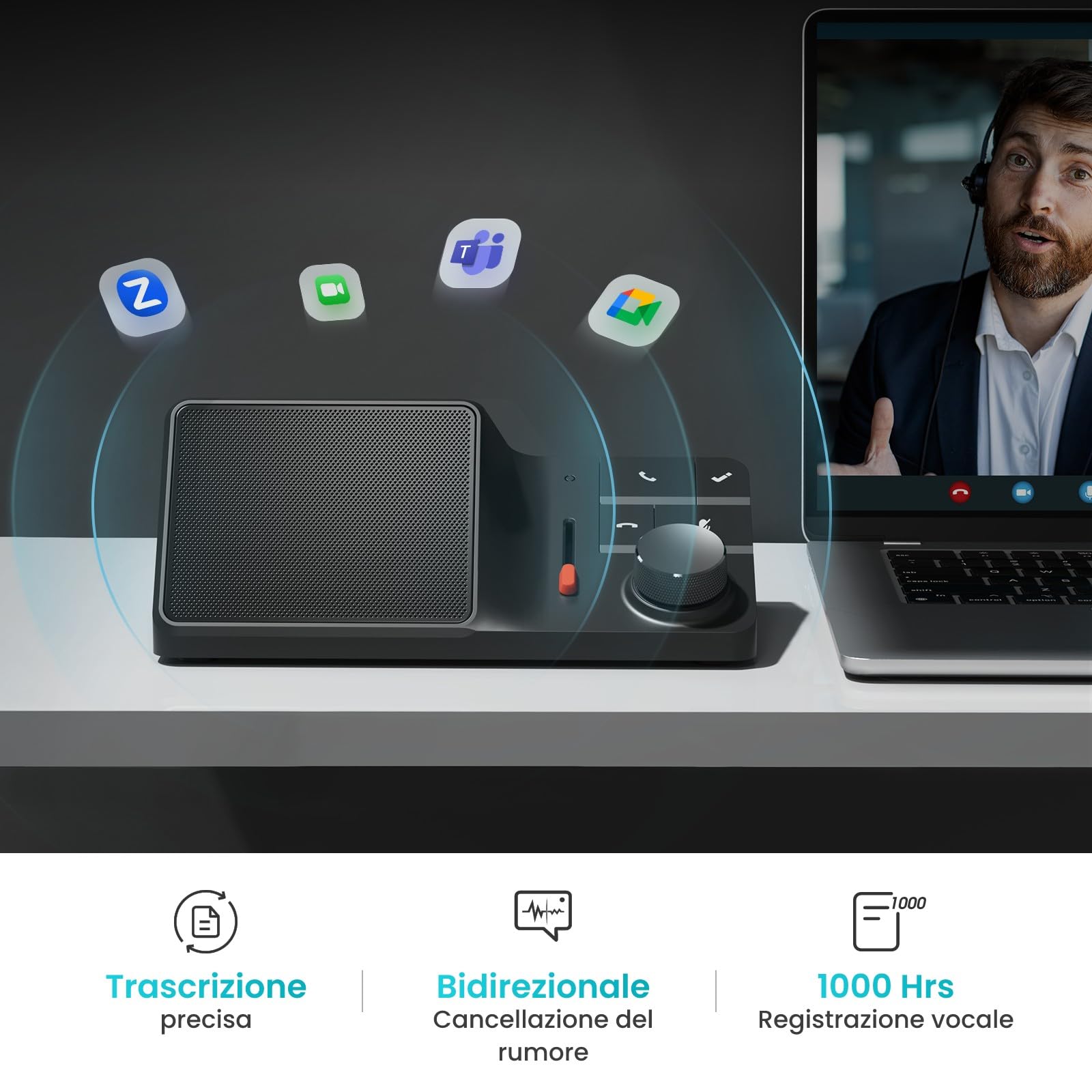 H1E USB C Docking Station Con Registratore Vocale AI, Trascrizione E Sintesi Automatiche, HDMI 4K, Ethernet 1Gbps, Trasferimenti Dati 5Gbps, PD 83W, Docking Station Per Laptop Windows/Mac/ChromeOS