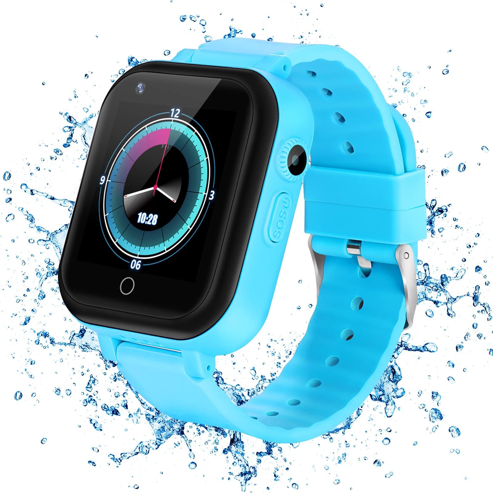 4G Kids Smart Watch Phone, T16 Boys Girls Watch with GPS Tracker and SIM Card, Voice & Video Chat, Alarm, Face Unlock WiFi Wrist Watch for Kids (Blue)