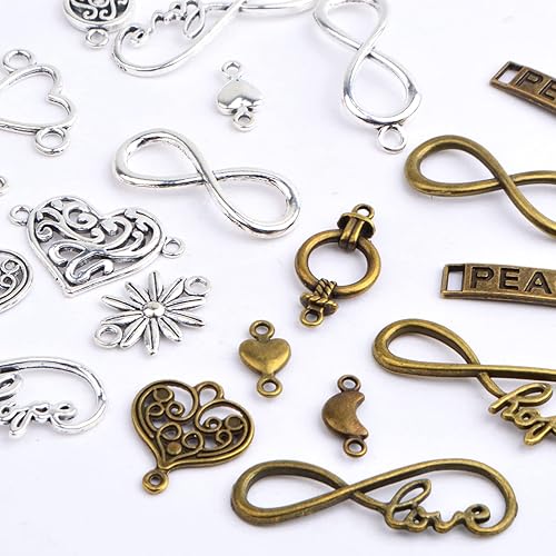 Miniatura 3 de 50 piezas de dijes de letras con palabras mixtas, aleación tibetana, símbolo del infinito, amor, corazón, colgantes para bricolaje, collares,