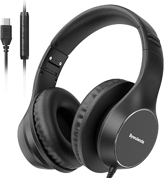 Bywulanda USB C Wired Over-Ear Headphones, Corded Stereo Headsets with Microphone, Volume Control, Comfortable Fit Foldable Headphone for iPhone 15/16/17, Samsung, Laptop, Tablets, TravelBlack