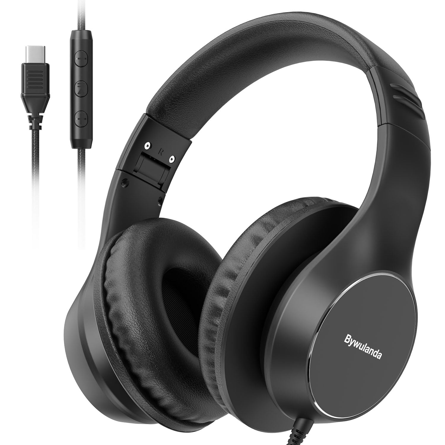 Bywulanda Fones de ouvido com fio USB C, fones de ouvido USB-C com fio com microfone
