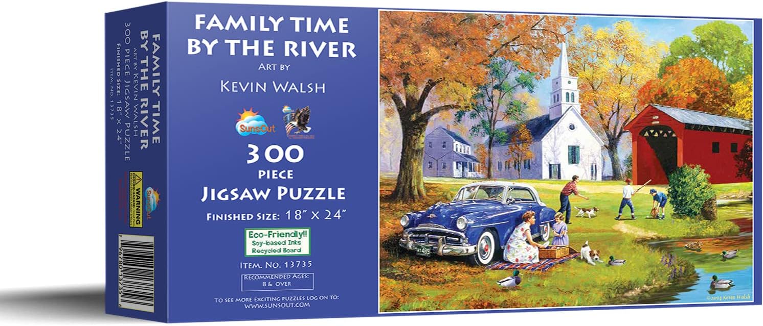 SUNSOUT INC - Family Time by the River - 300 pc Jigsaw Puzzle by Artist: Kevin Walsh - Finished Size 18" x 24" - MPN# 13735