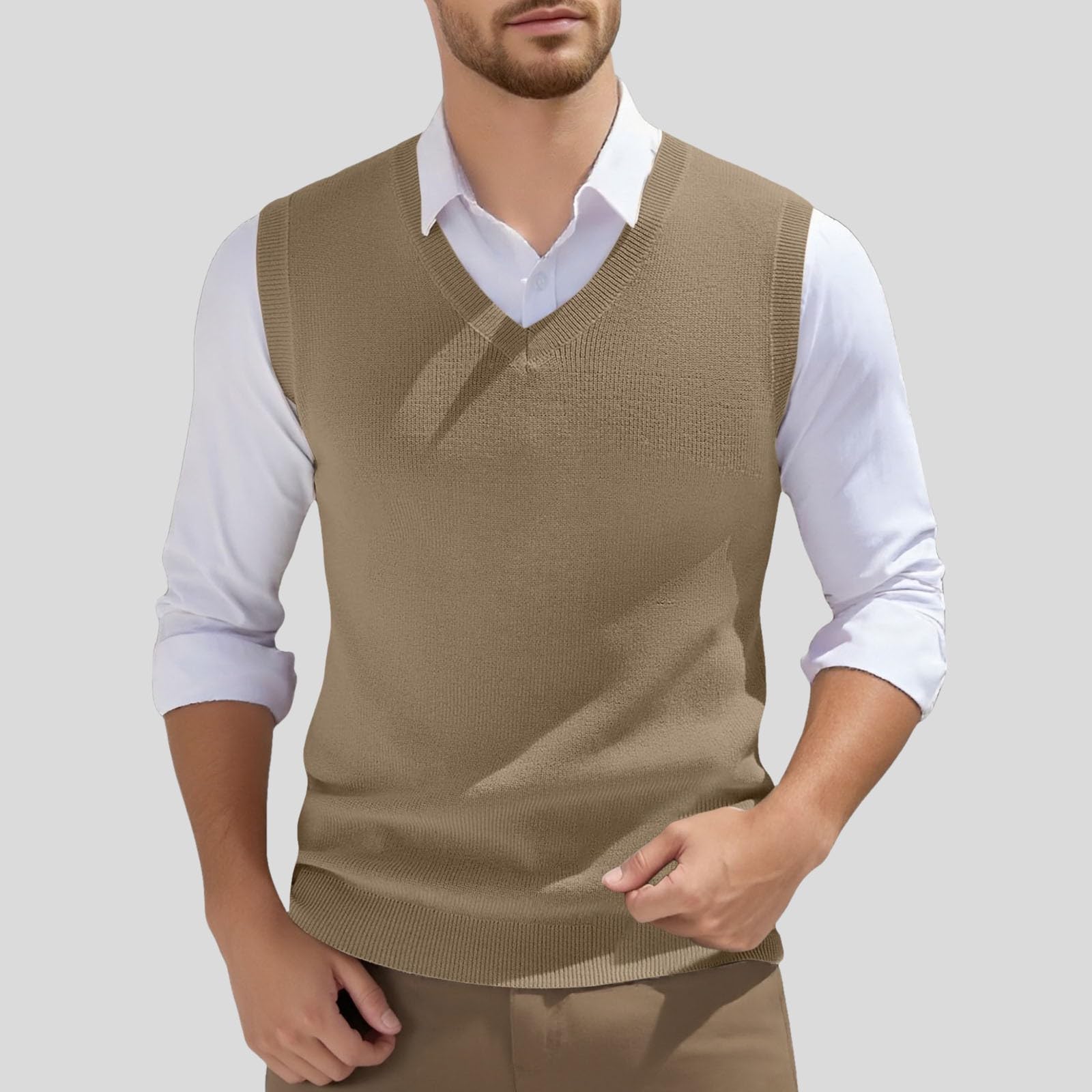 Generisch Pullunder Herren Ärmellose Strickweste V-Ausschnitt Strick Pullover Weste Winter Einfarbig Sleeveless Strickpullover für Männer Lässige Feinstrick Pulloverwestee für Klassische Gentleman