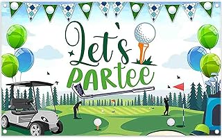 ZTHMOE Fabric 72x43inch Let's Partee Golf Backdrop Parties Grass Club Sports Balloons Photography Background Adults Kids Birthday Party Decorations Photo Banner Booth