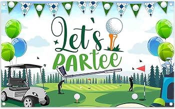 ZTHMOE Fabric 72x43inch Let's Partee Golf Backdrop Parties Grass Club Sports Balloons Photography Background Adults Kids Birthday Party Decorations Photo Banner Booth