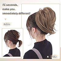 Vista 5 de BARSDAR Extensiones de moño de cabello lacio, extensiones de moño de cola de caballo negro corto para mujer, extensiones de cabello sintético