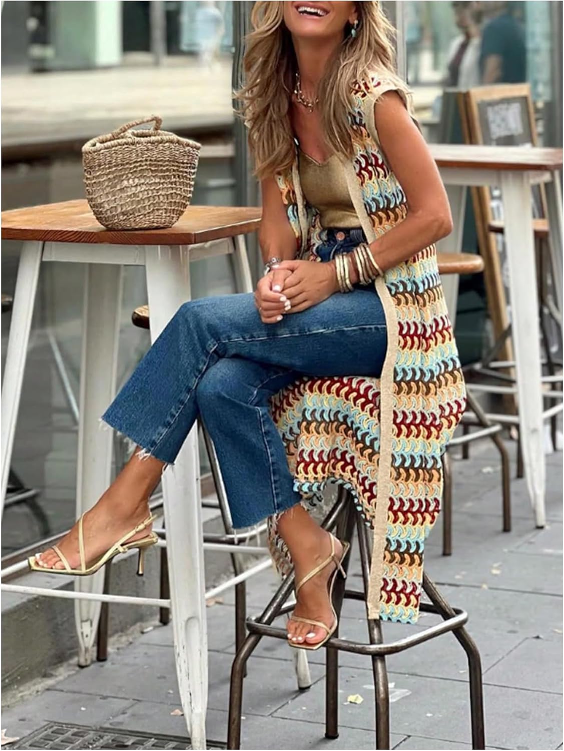 GORGLITTER Women's Boho Long Vest Sleeveless Cardigan Fall Casual Open Front Knit Lightweight Sweater Vests Tops Trendy - Image 3