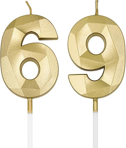 Velas de cumpleaños número 69 y 96 para tartas, color dorado número 69 96, 3D, velas en forma de diamante, decoraciones de cumpleaños, suministros