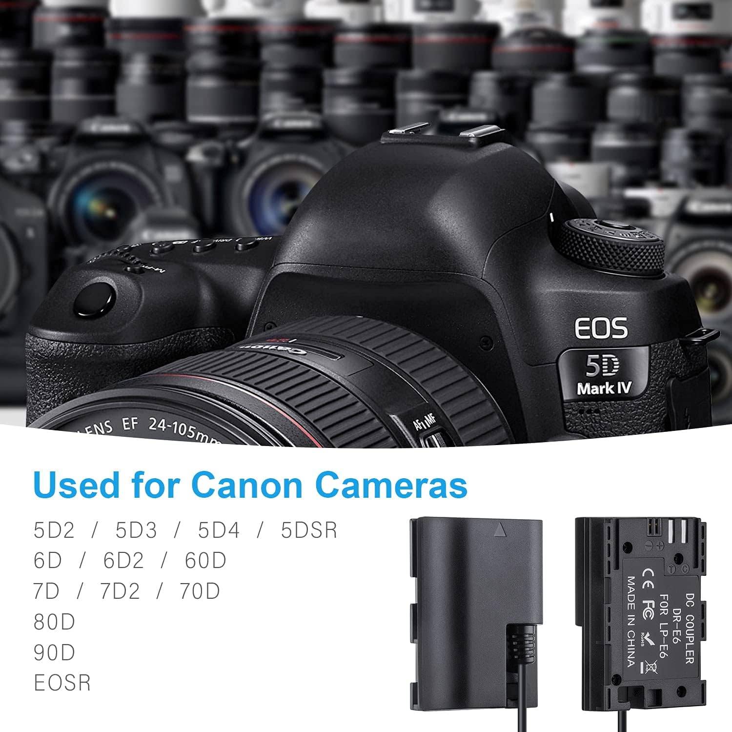 Fomito V-Mount Lock Battery Plate Power Adapter with 15mm Rod Clamp for Canon EOS 5DS, 5DS R, 5D Mark II, 5D Mark III, 5D Mark IV, 60D, 60Da, 6D, 70D, 7D, 7D Mark II, 80D Camera Camcorder