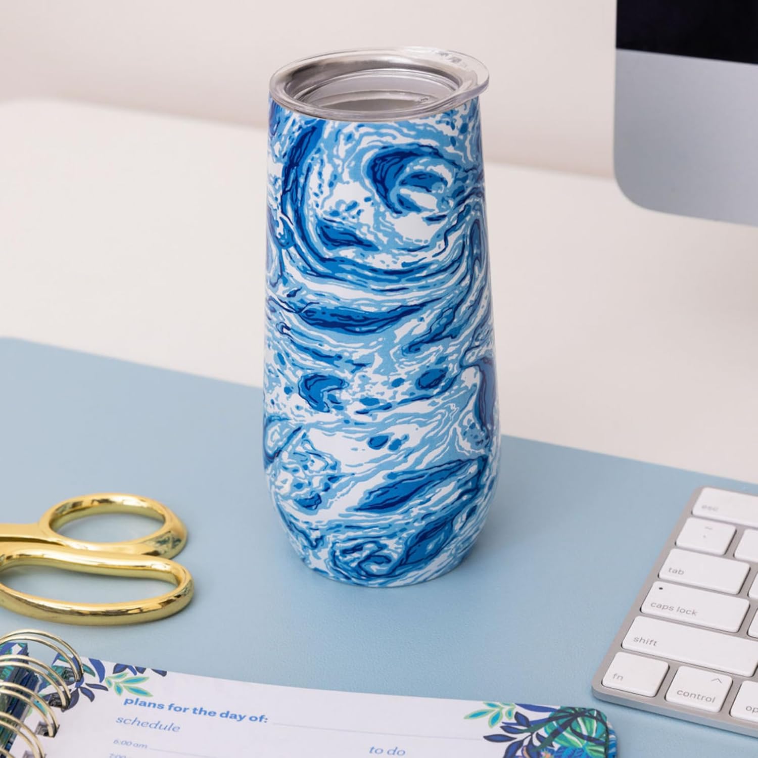 Lilly Pulitzer 10 Oz Stemless Champagne Flute, Small Stainless Steel Tumbler with Lid, Double Wall Insulated Metal Cup, Marble Swirl - Image 3