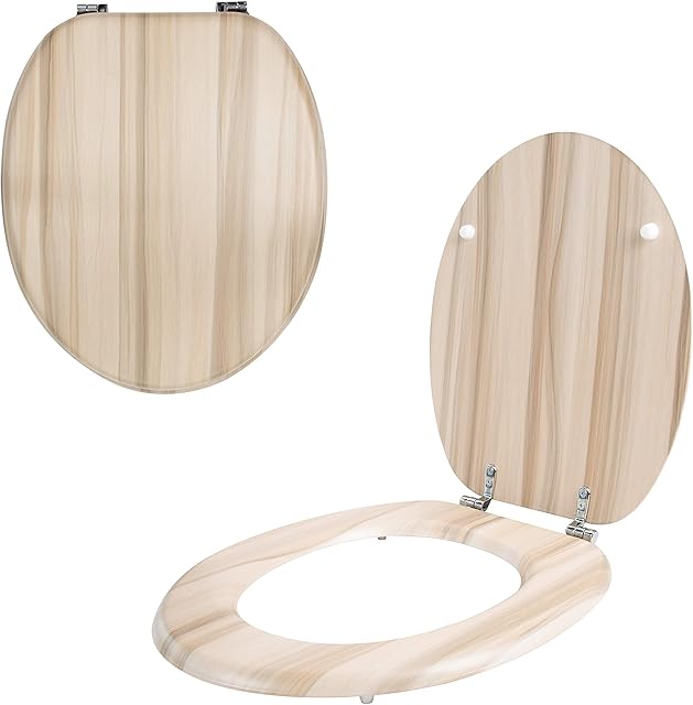 Anika 92529 Ash Effect Toilet Seat Anti Bacterial Coating Chrome Hinges, 43cm x 37.5cm