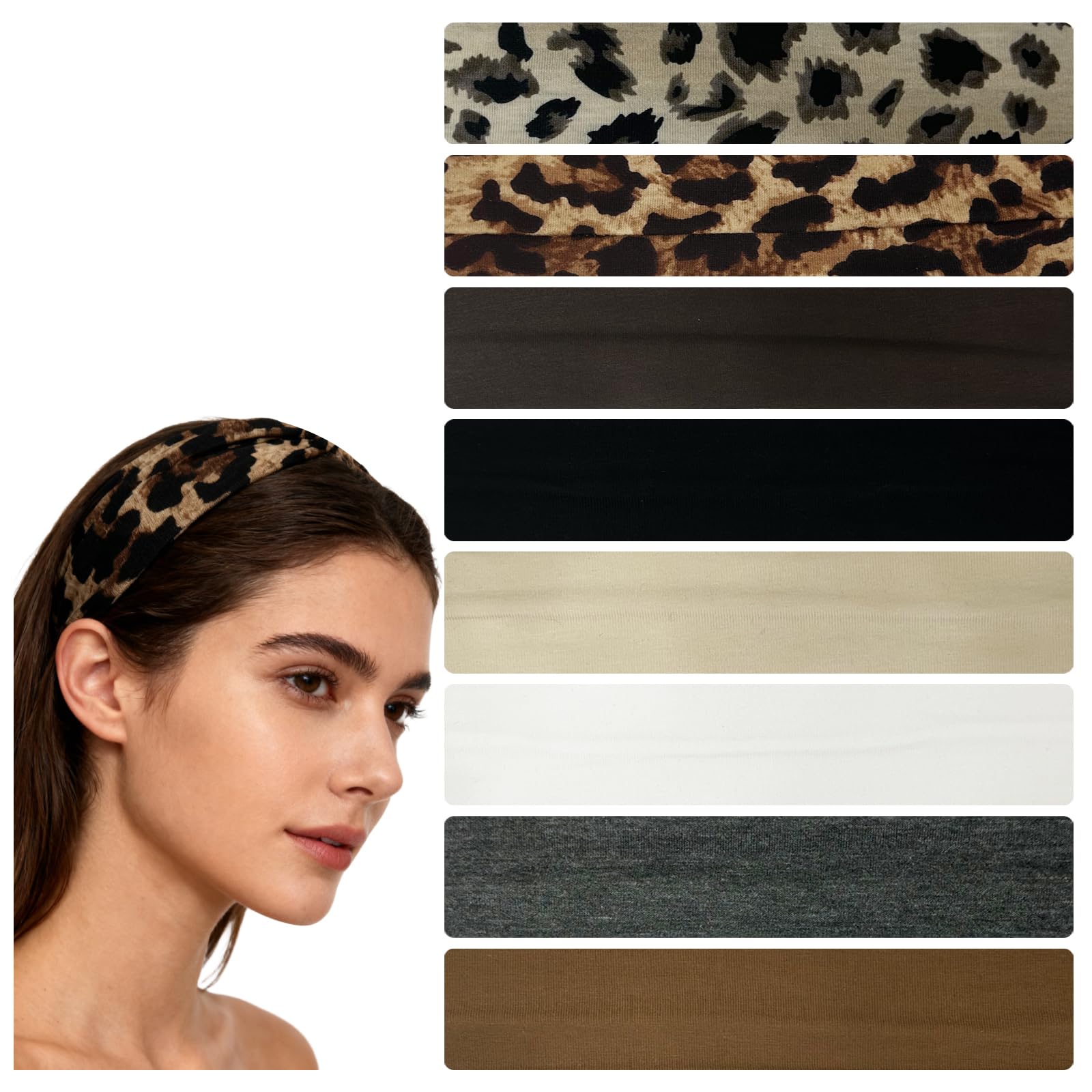 8 Fasce Per Capelli Da Donna Nodo Retrò - Per Sport, Yoga, Corsa - Colori Assortiti (Nero, Bianco, Rosa, Blu...), 23x8,9 Cm