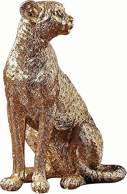 Uziqueif Cheetah Sculpture Ornament Artwork, Leopard Figurine Leopard Statue Decor Wildlife Animal Figurines Desktop Tabletop Vintage Craft Decoration for Bedroom Living Room
