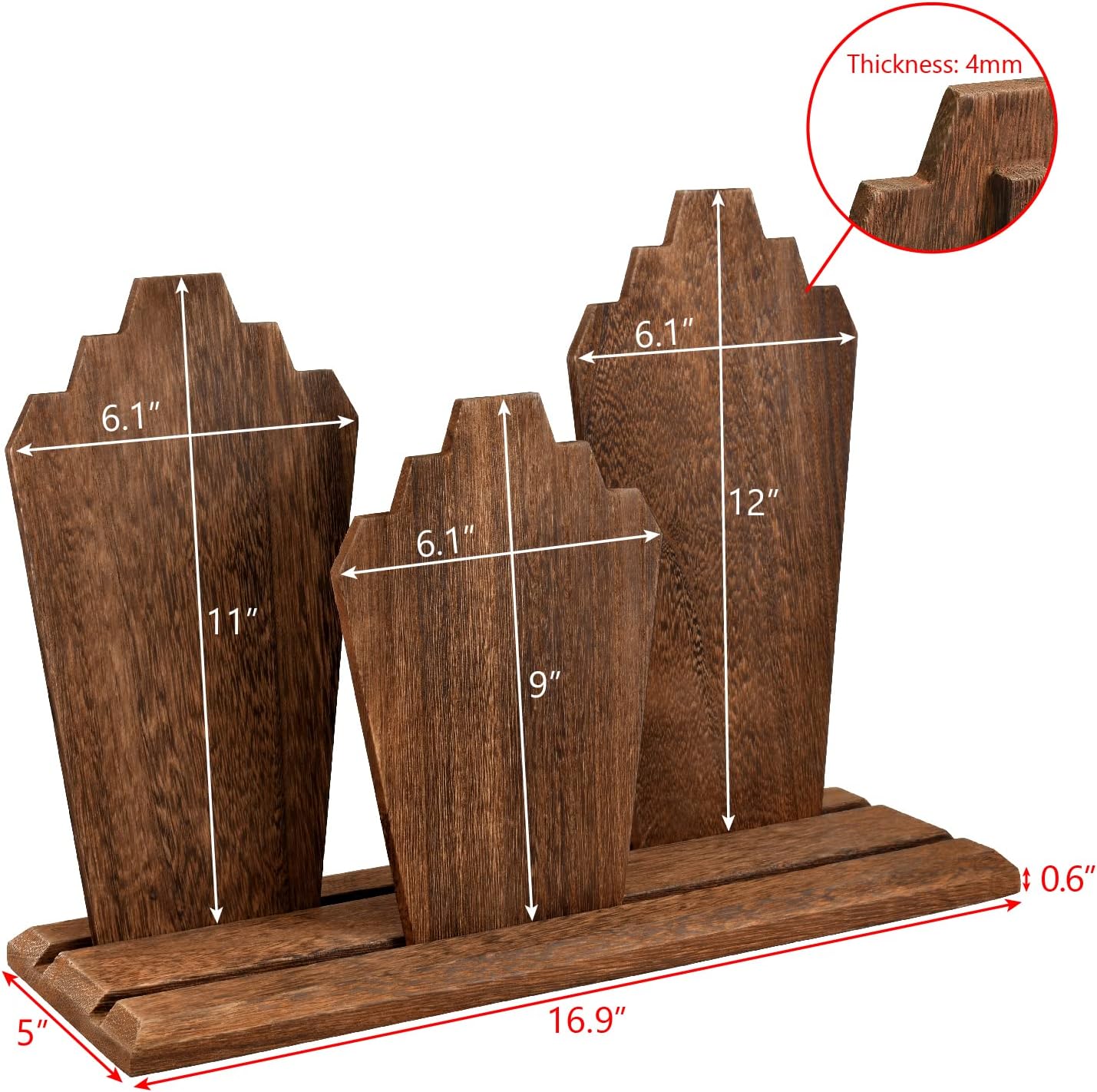 MOOCA Portable Lightweight Multiple Wooden Necklace Display Stand with 2-Row Holder, 3 Removable Displays, and Pegs on the Back, Brown Color - Image 2