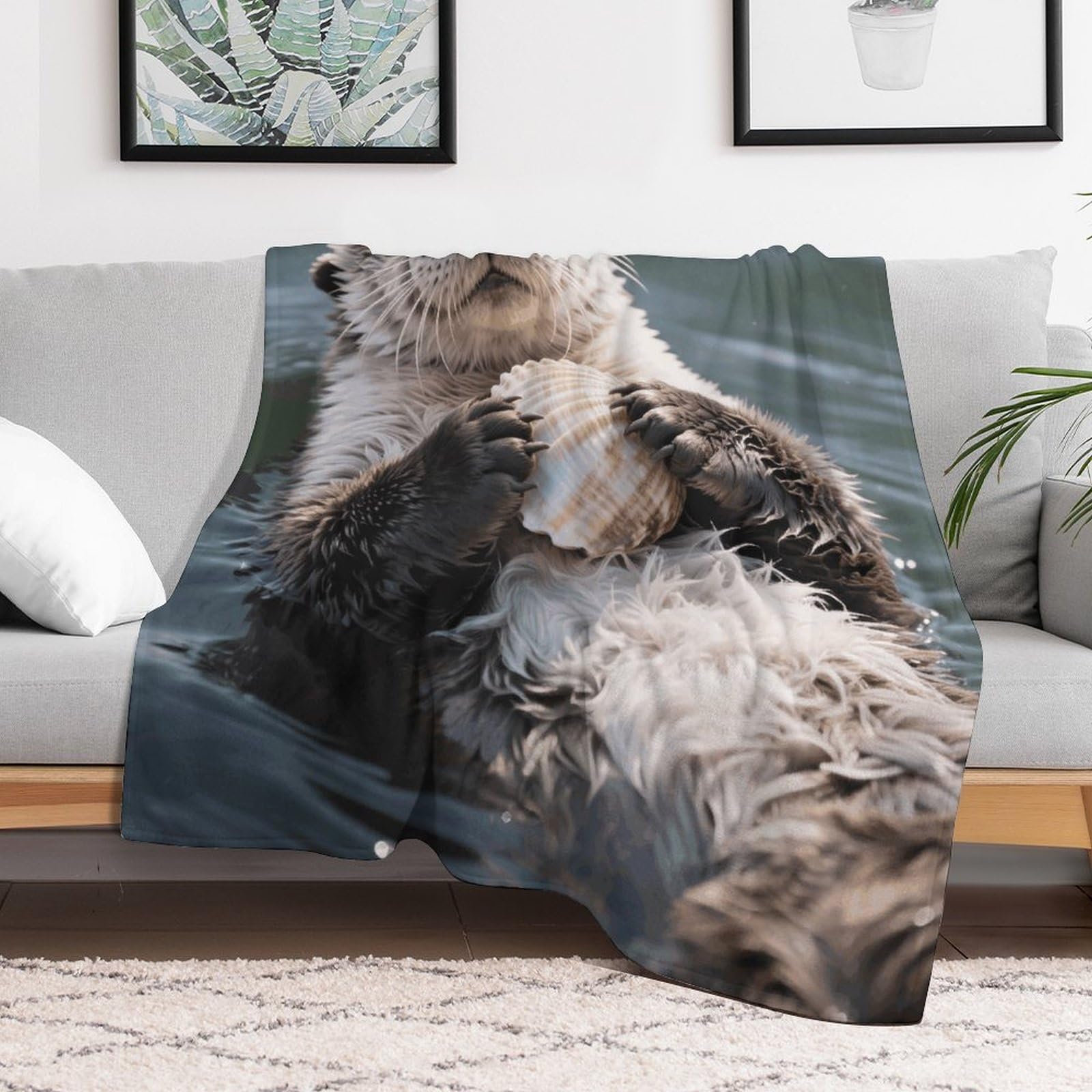 Custom Sea Otter Blanket Lightweight Flannel Fleece Throw for Couch Sofa Bed Luxury Soft Cozy Plush Lap Bedtime Blanket for All Seasons Bedroom Home Decor Gifts 30x40