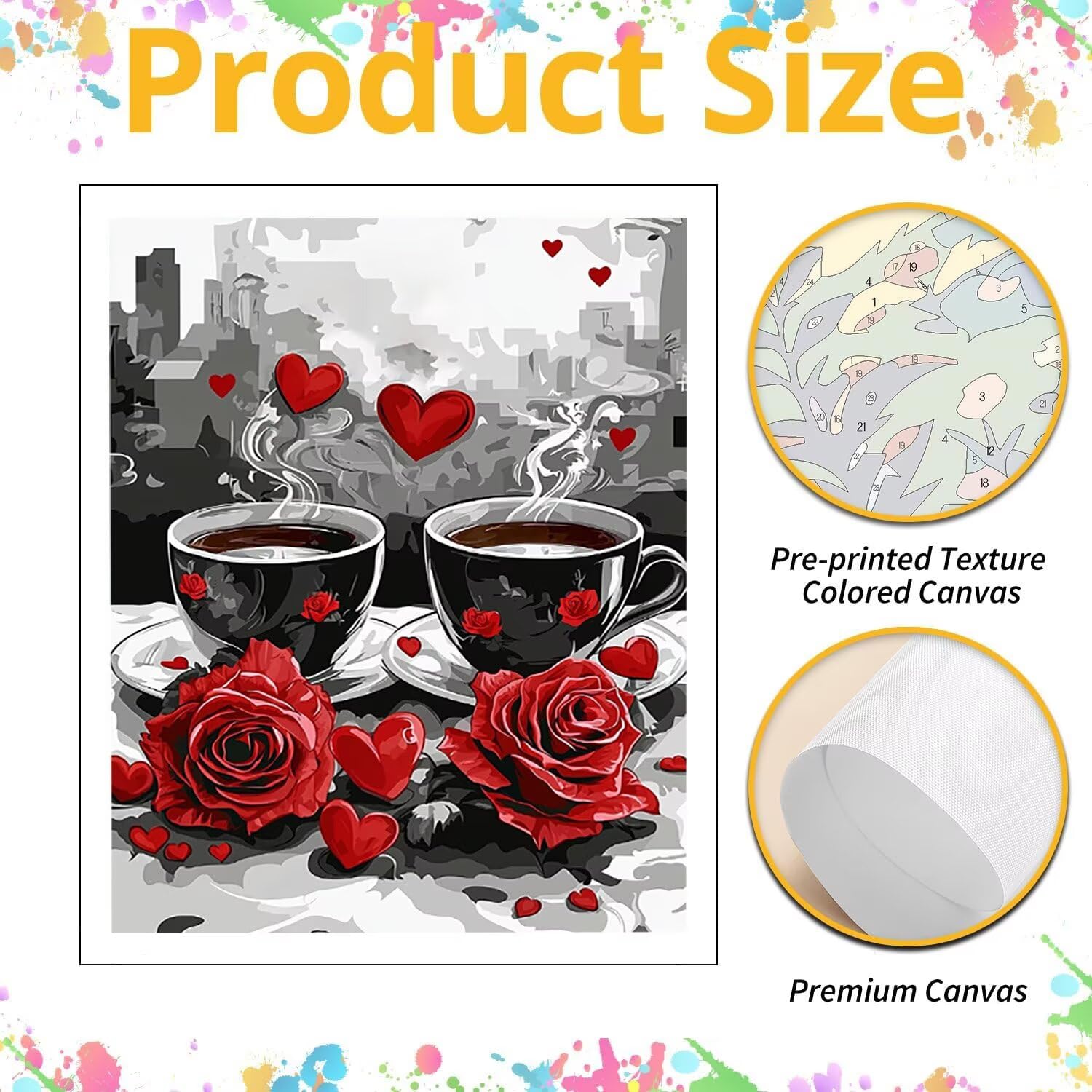 Rose mit Kaffee Malen Nach Zahlen Erwachsene Anfänger, 60x80cm c-640 | Handgemalt Ölgemälde Kit für Mädchen Jungen ab 7 8 9 Jahre, Rahmenlos, für die Wanddekoration zu Hause, DIY Acrylmalerei