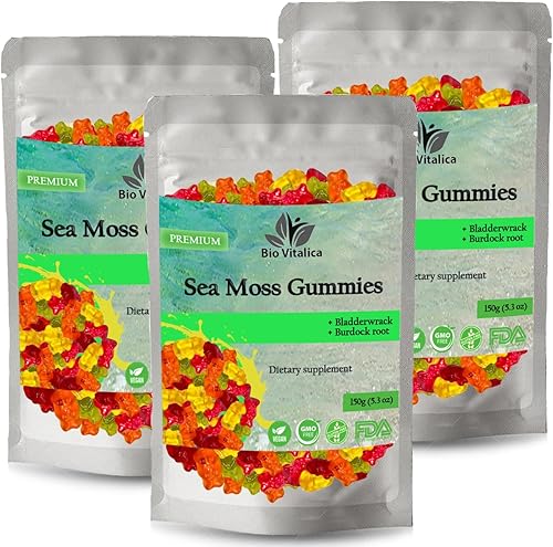 Vista 7 de Gomitas de musgo marino - Musgo marino irlandés orgánico crudo, vejiga, raíz de bardana. Contiene gel de musgo marino y polvo. Superalimentos