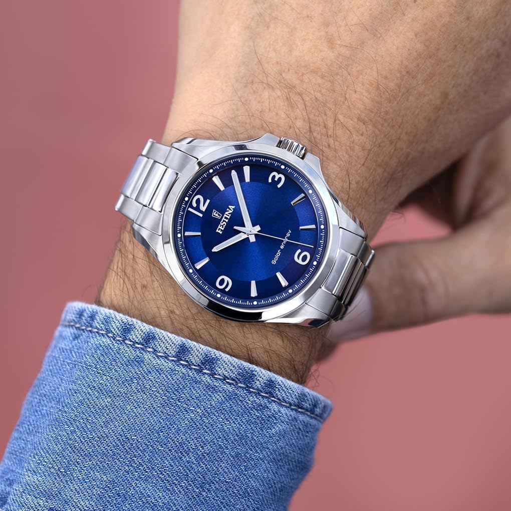 Festina Orologio Uomo Solar in Acciaio Inossidabile 316l Argentato | Vetro Minerale ad Alta Resistenza, Impermeabile 5 ATM F20656/2 Solar Energy
