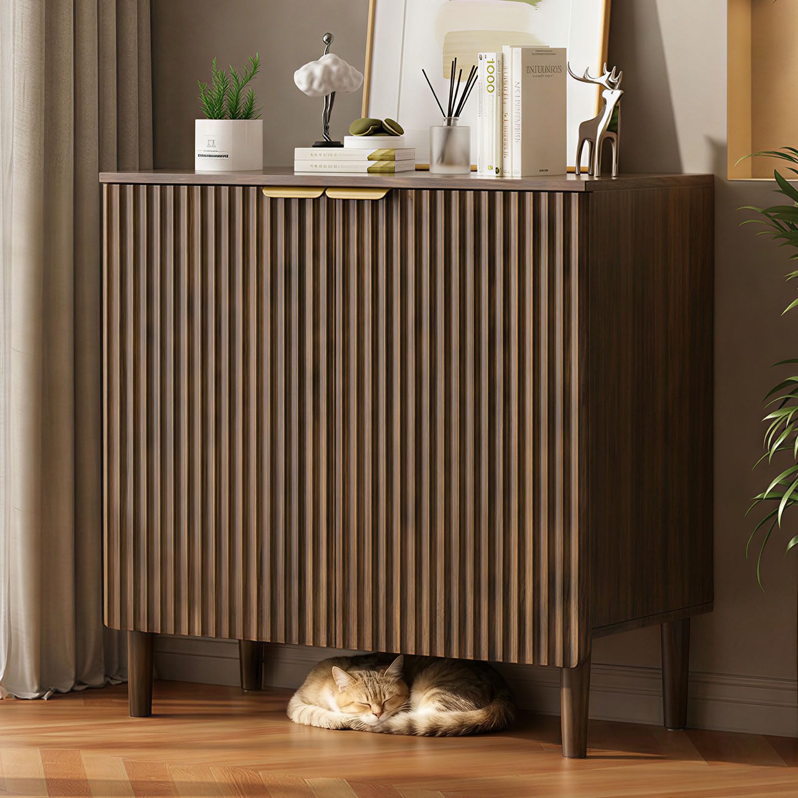 View 1 of ***missing hardware*** LOOMORA Wooden Storage Cabinet, Walnut