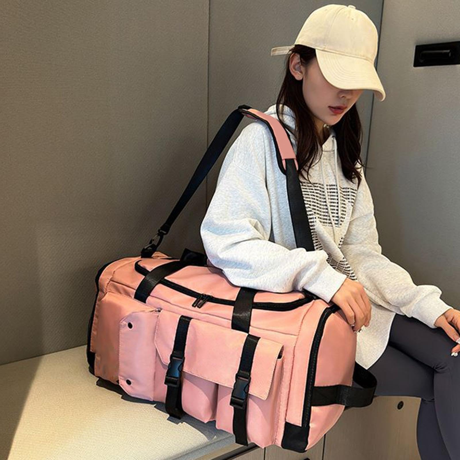 Borsone da viaggio, borsa da palestra, grande, impermeabile, Rosa, Vedere la descrizione, Vedere la descrizione | Borsa sportiva multifunzionale per vestiti, accessori e bottiglie