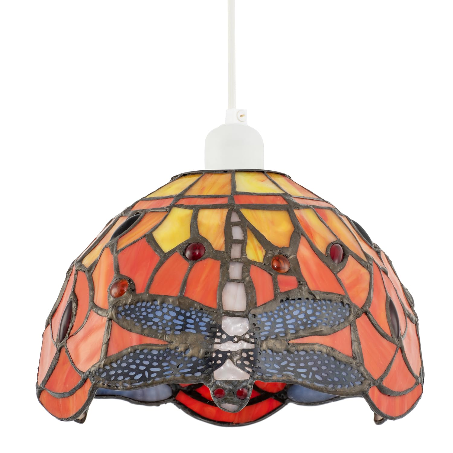Happy Homewares Tiffany Pendant Shade - Dragonfly - Stained Glass - 20cm - Orange