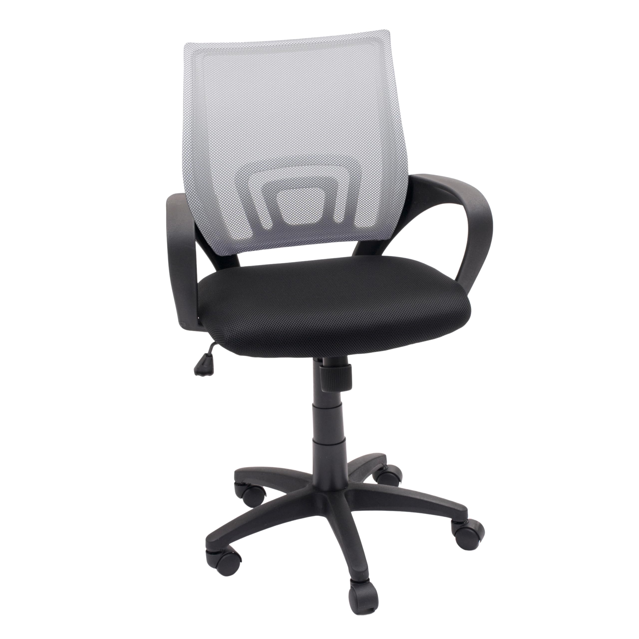 Homely - Silla Oficina, Estudio, Escritorio PRACTIK, Base giratoria con Ruedas, Altura Regulable, Sistema SINCRO inclinación, tapizado Tejido 3D Negro, 58x55x87-97 cm, Respaldo Color Gris Claro