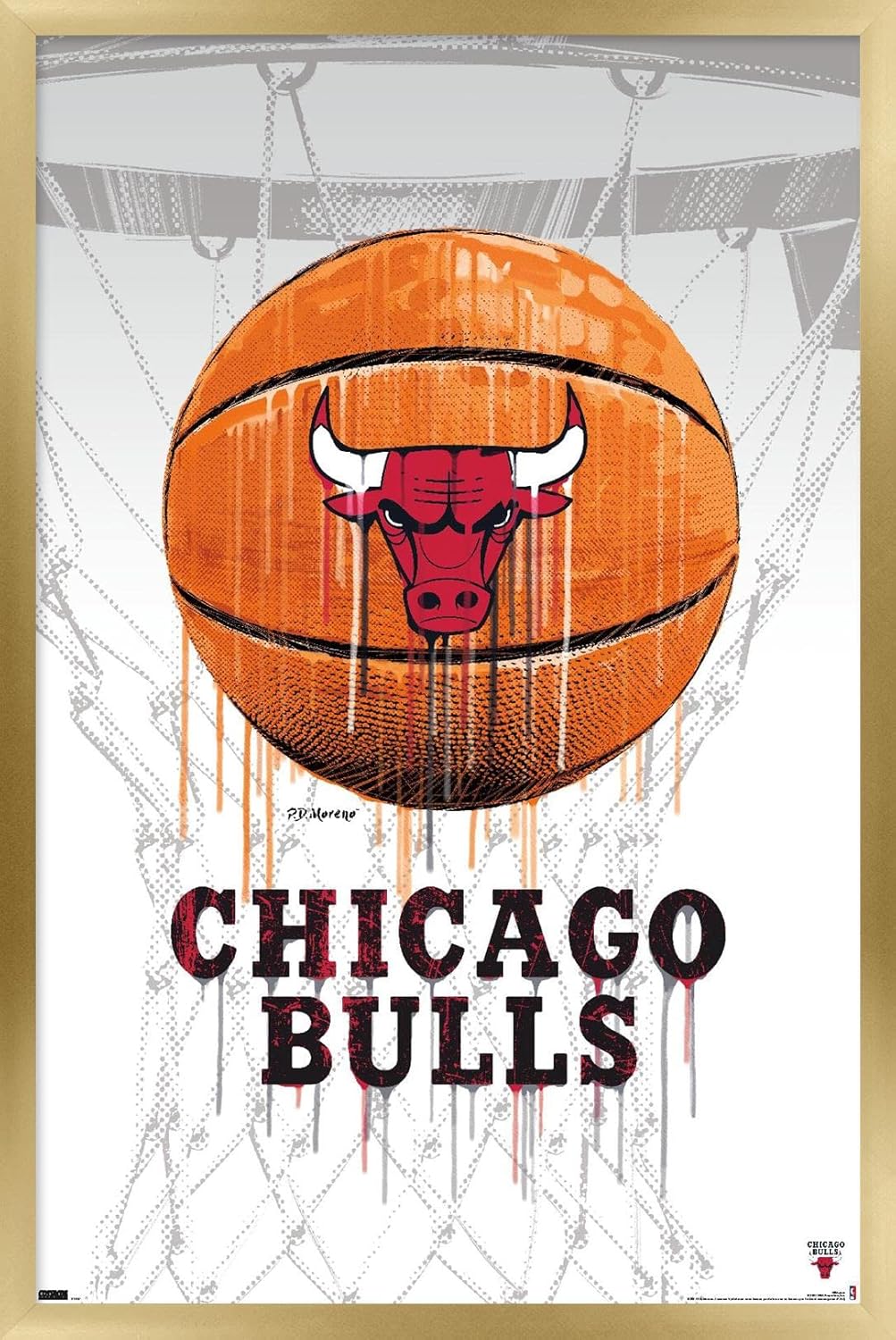 Trends International NBA Chicago Bulls - Drip Basketball 21 Wall Poster, 14.725" x 22.375", Gold Framed Version