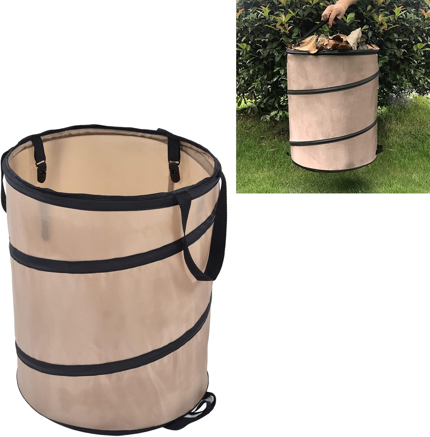 37.8L Collapsible Trash Bag for Leaves Garden Waste Heavy Duty Oxford Cloth with Reinforced Steel Spring Frame Foldable Yard Waste Container