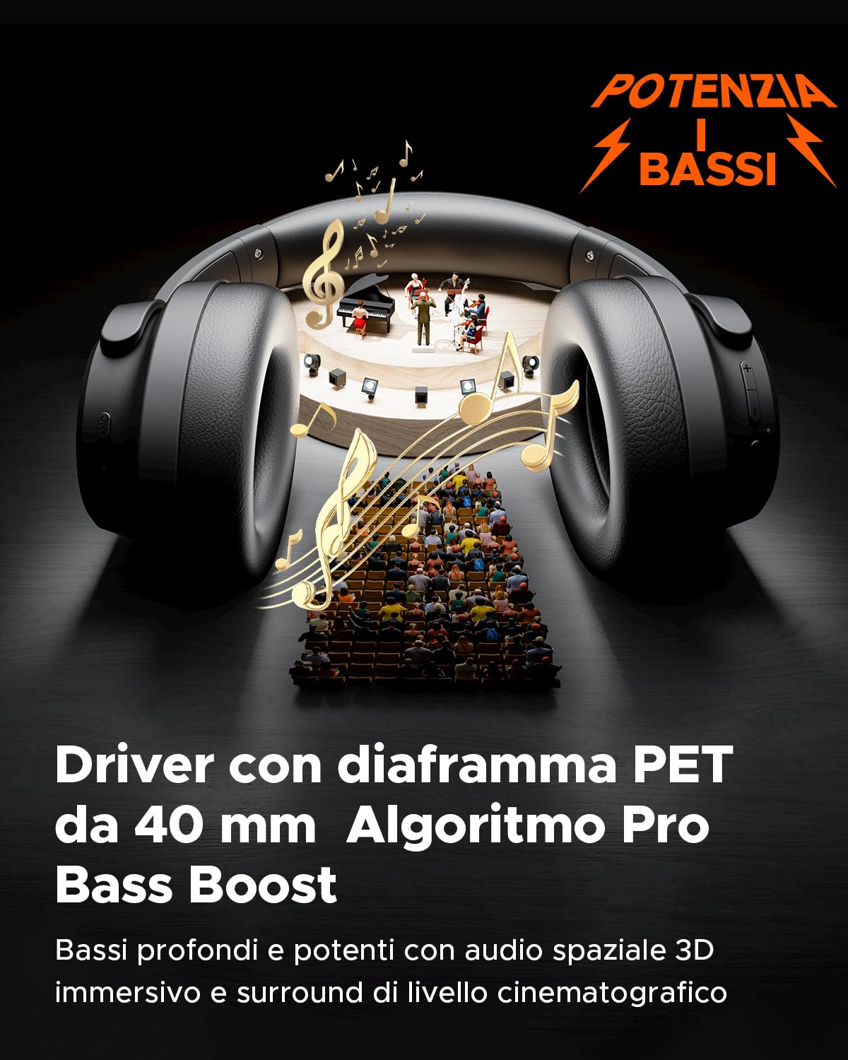 truefree HF10 Cuffie Wireless con ANC Ibrida, Over-Ear Bluetooth 6.0, 125 Ore Autonomia, Audio Spaziale, Bassi Profondi, EQ Personalizzabile via App, Doppia Connessione