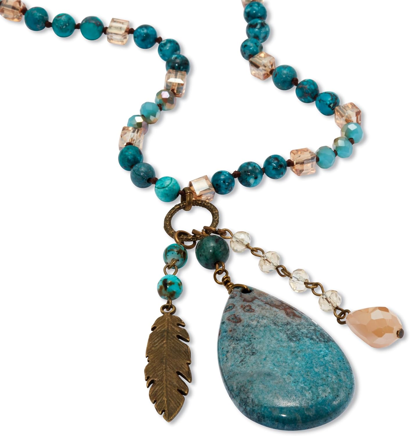PalmBeach Goldtone Antiqued Genuine Blue Jasper, Drop Necklace (30mm), 34 inches