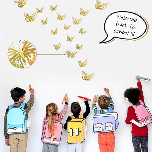 Miniatura 7 de 72 decoraciones de mariposa doradas, decoraciones de mariposa 3D con 3 estilos y 3 tamaños, calcomanías extraíbles para decoración de pared