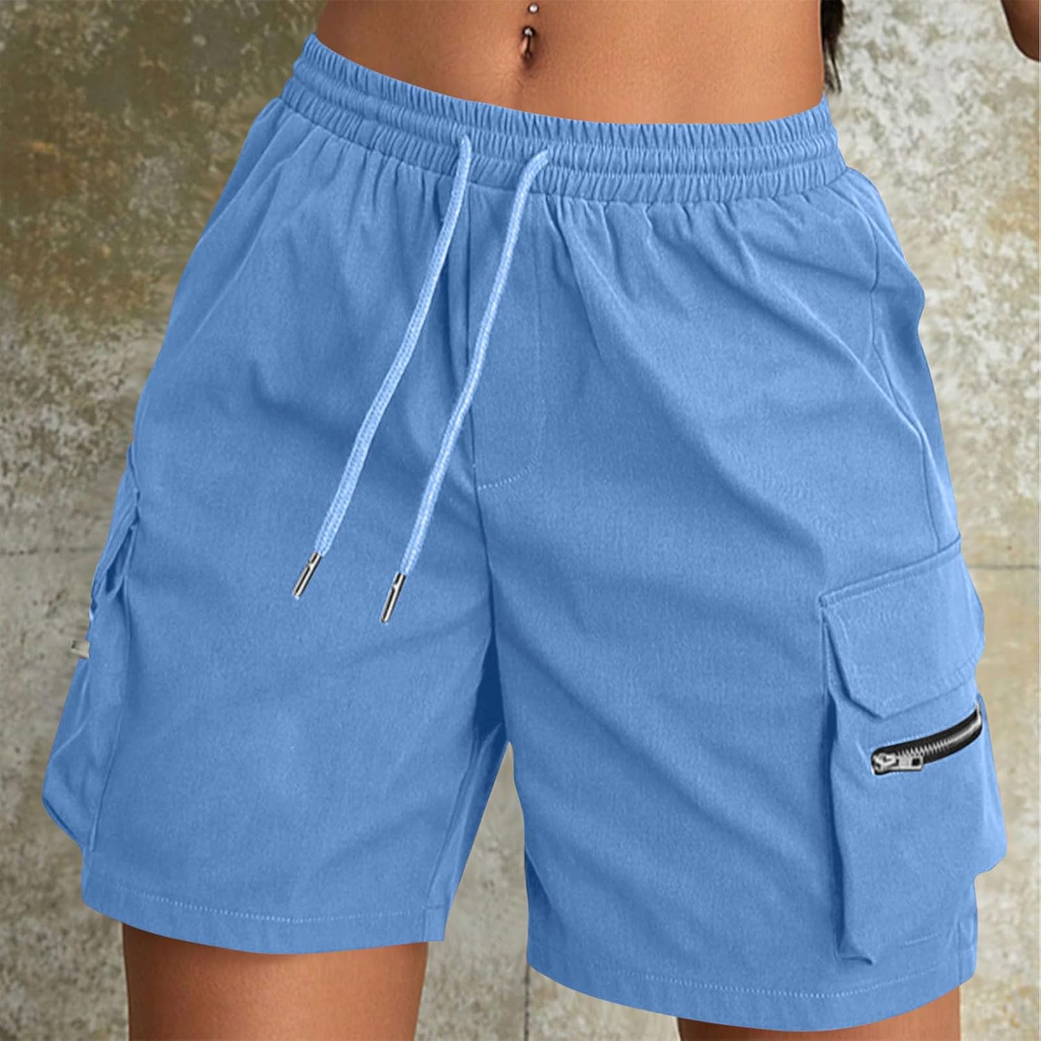 Cargo Shorts Women Baggy Summer Drawstring Elastic Waist Shorts with Pockets Y2K Casual Wide Leg Bermuda Shorts