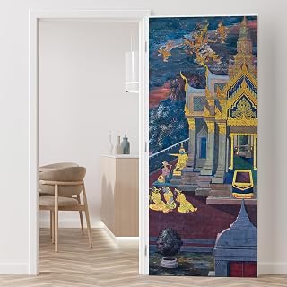 wall26 Wat Phra Kaew Temple Fresco - Bangkok Thailand - Painted Wall Decor - Gold Leaf - Wall Mural, Removable Sticker, Home Decor - 96x48 inches