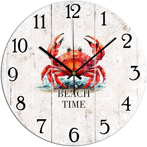 Miniatura 13 de Beach Time - Reloj de pared decorativo con diseño de estrella de mar, estilo shabby chic, retro, de 12 pulgadas, reloj redondo de cuarzo, funciona