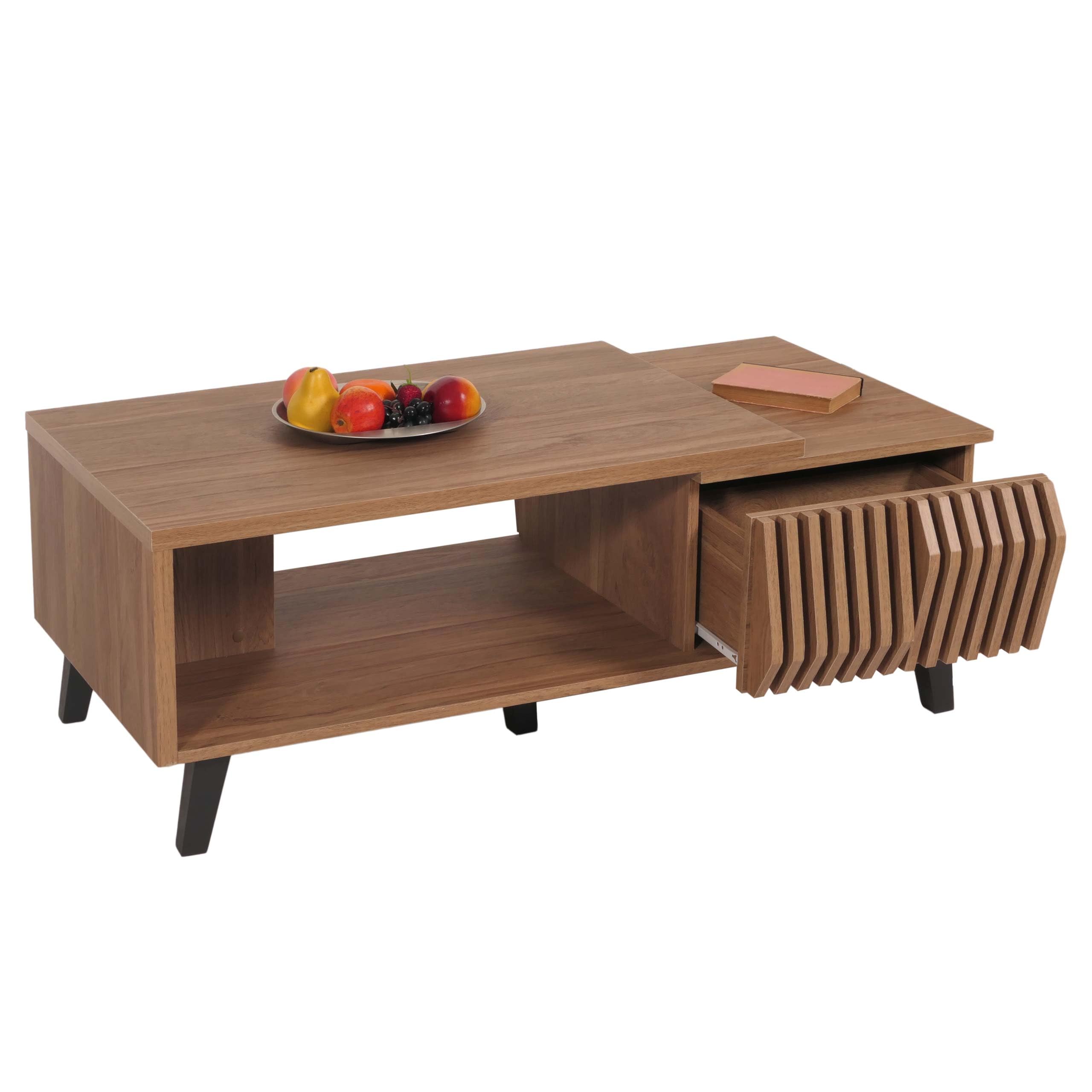 Mesa de centro con diseño 3D Mendler HWC-M45AM y cajones ocultos color marrón