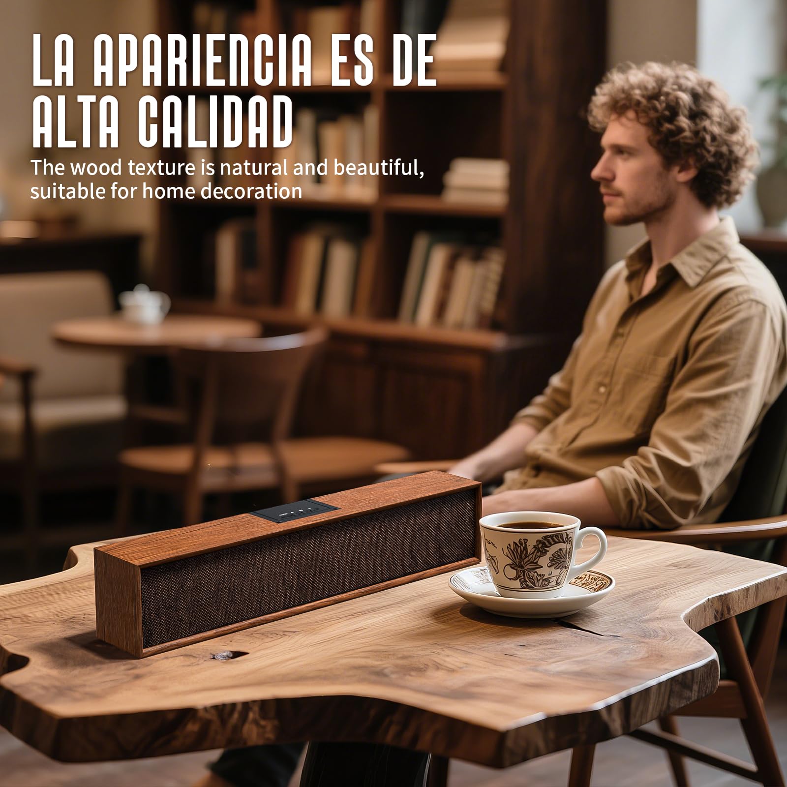 Altavoces Bluetooth para ordenador - Barra de sonido de madera con Bluetooth 5.3 y conectividad USB | Compatibilidad universal para PC, ordenador de sobremesa, portátil, monitor, tableta y smartphone