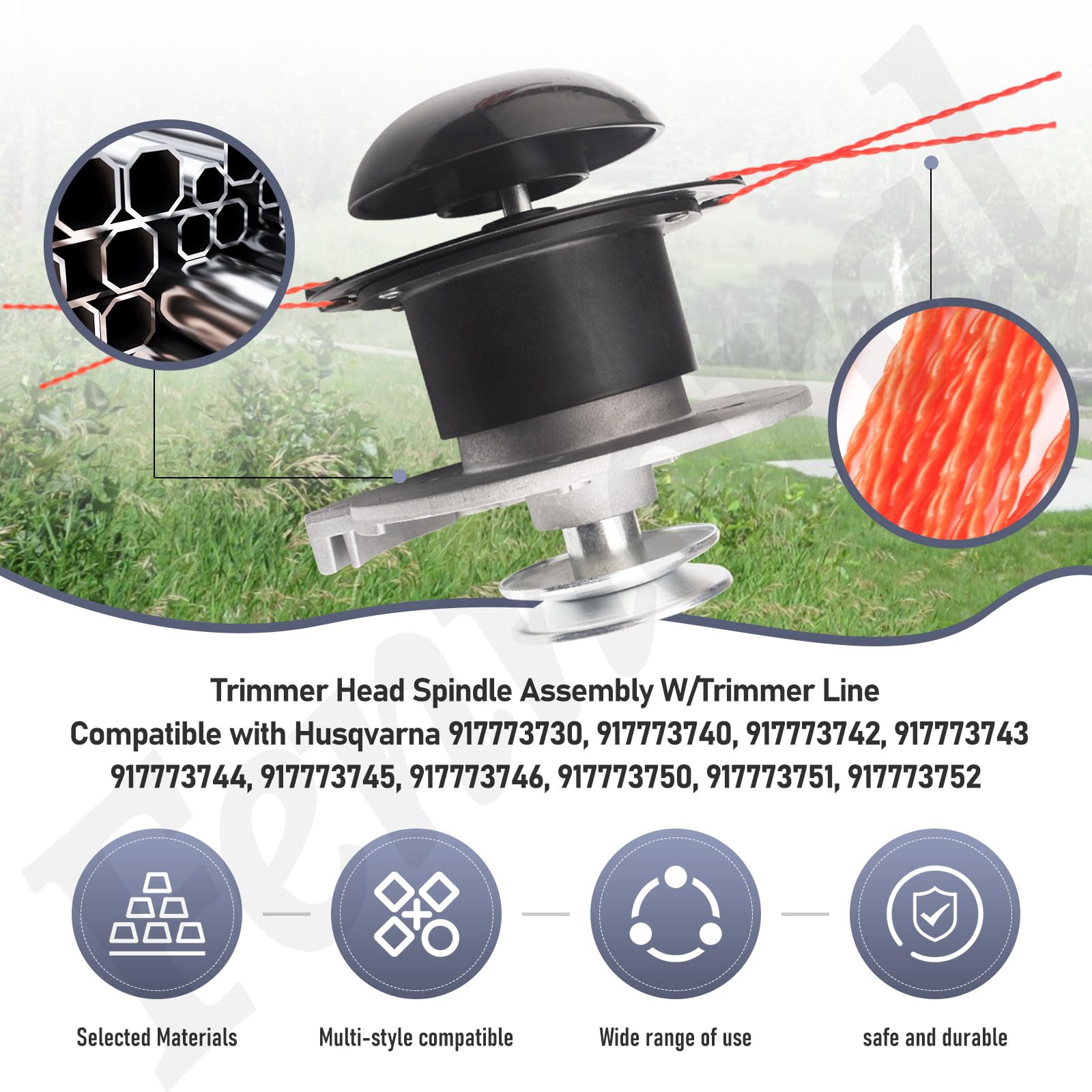 Fennoral 596878501 - Conjunto de husillo de cabezal de recortadora con línea de recortadora compatible con Husqvarna Poulan 180333 172342 532180333 HU 625 WT PR22WT, WT420, J625HWT