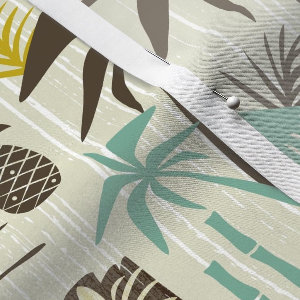 Spoonflower Fabric - Island Tiki Tan Tropical Vintage Mid Century Modern Retro Palm Tree Printed on Satin Fabric by The Yard - Sewing Lining Apparel Fashion Blankets Decor