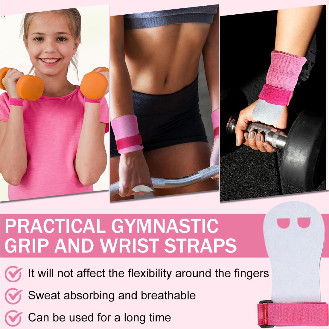 Manopole da ginnastica antiscivolo con cuscinetti, guanti per barra orizzontale bambini, polsiere sportive fitness rosa