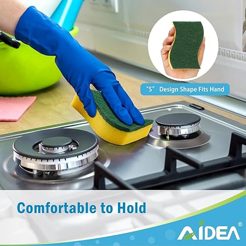 Miniatura 4 de AIDEA Esponja exfoliante resistente, 12 unidades, esponja de limpieza, esponja para platos de cocina, esponja sin olor, almohadillas ecológicas de