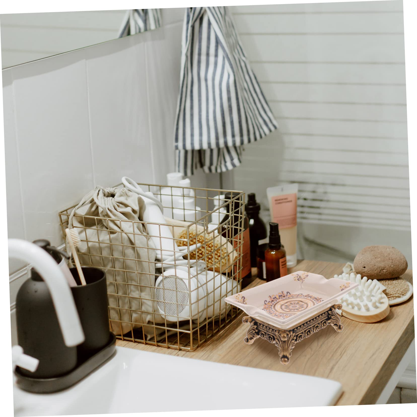Jabonera de Cerámica Retro Europea para Baño, Encimera | Pastilla de Jabón y Esponjas, Colocación Estable, Entorno Ventilado y Limpieza Mantenida