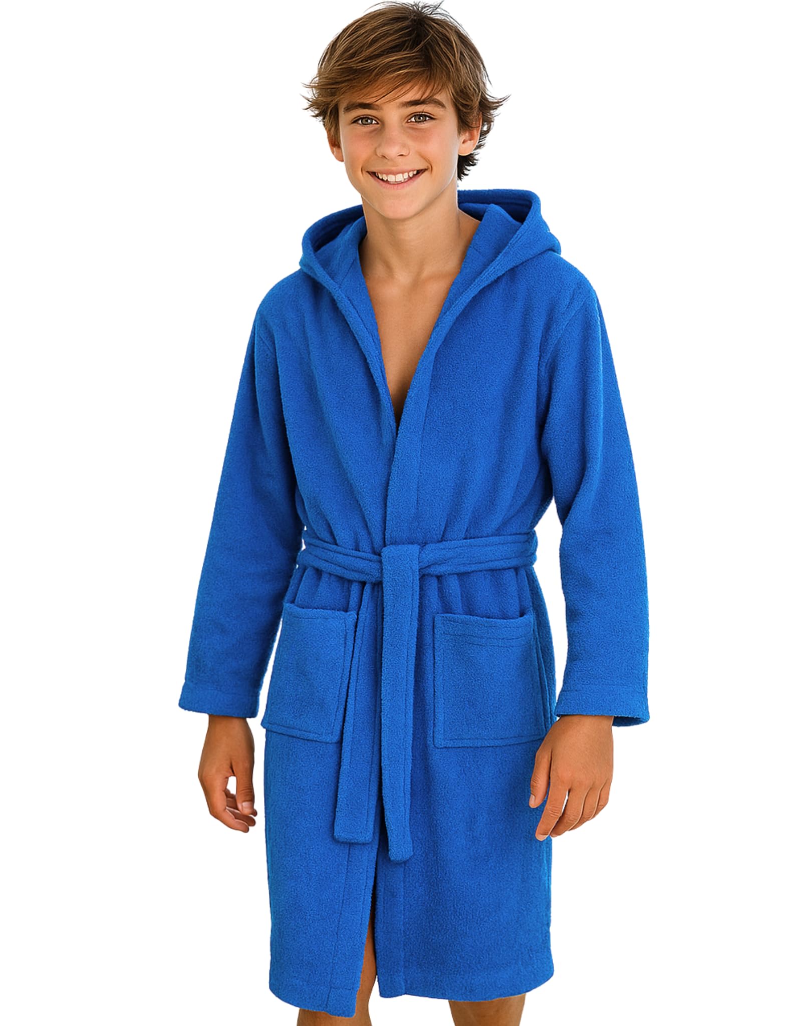 Morgenstern Dressing Gown Children Teenager Adults 100% Cotton Towelling Hood Boys Girls Women Blue Age 13-14 158-164 cm OEKO-TEX