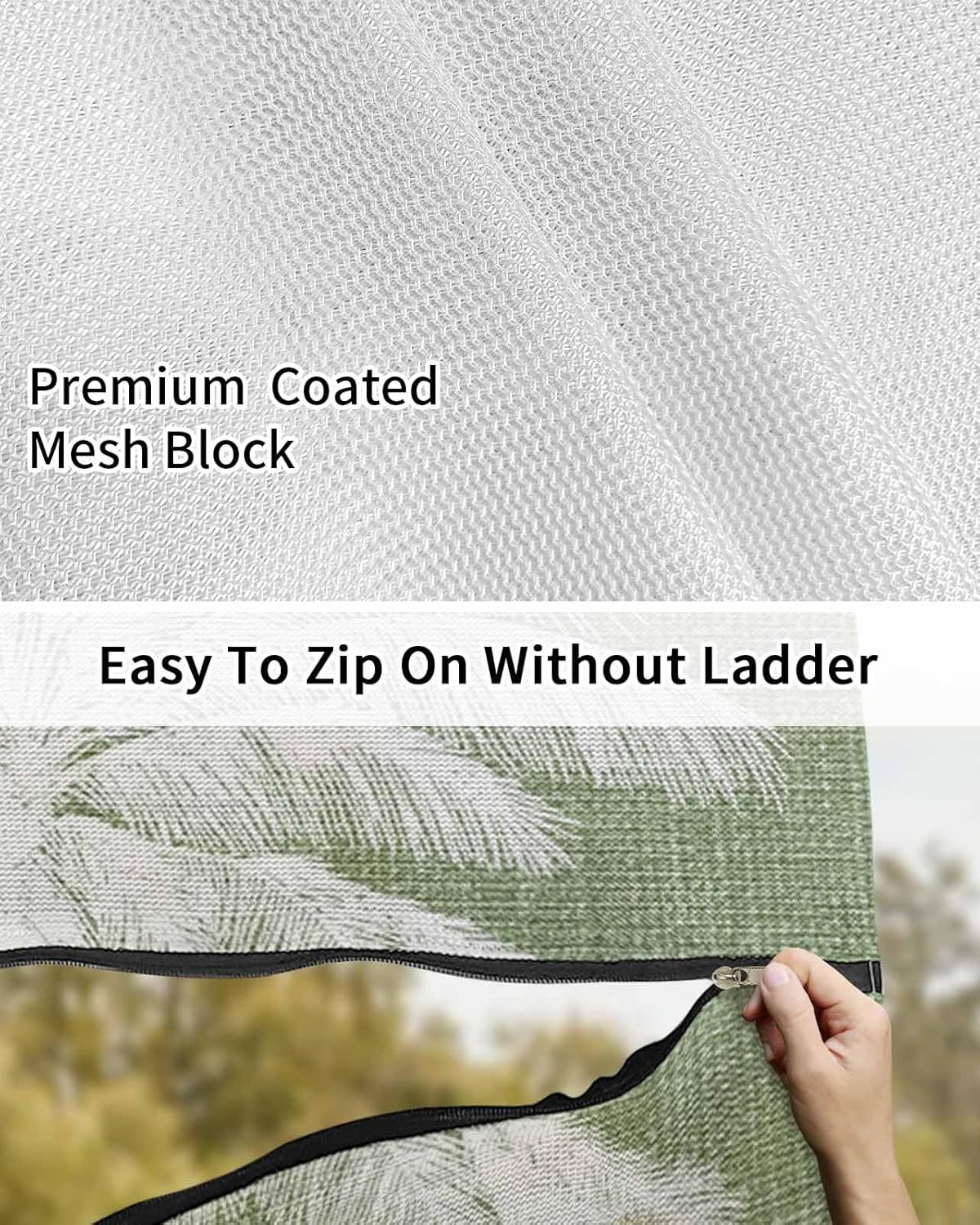 Green Palm Trees RV Awning Sun Shade Screen with Zipper 9'x7' Summer Beach Tropical Farmhouse Mesh Sunshade UV Blocker Awning Shade Complete Kits for Motorhome Camper Travel Trailer Canopy