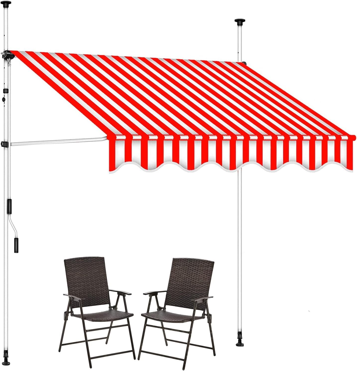 Auvent rétractable 2.5m rouge et blanc sans perçage pour terrasse