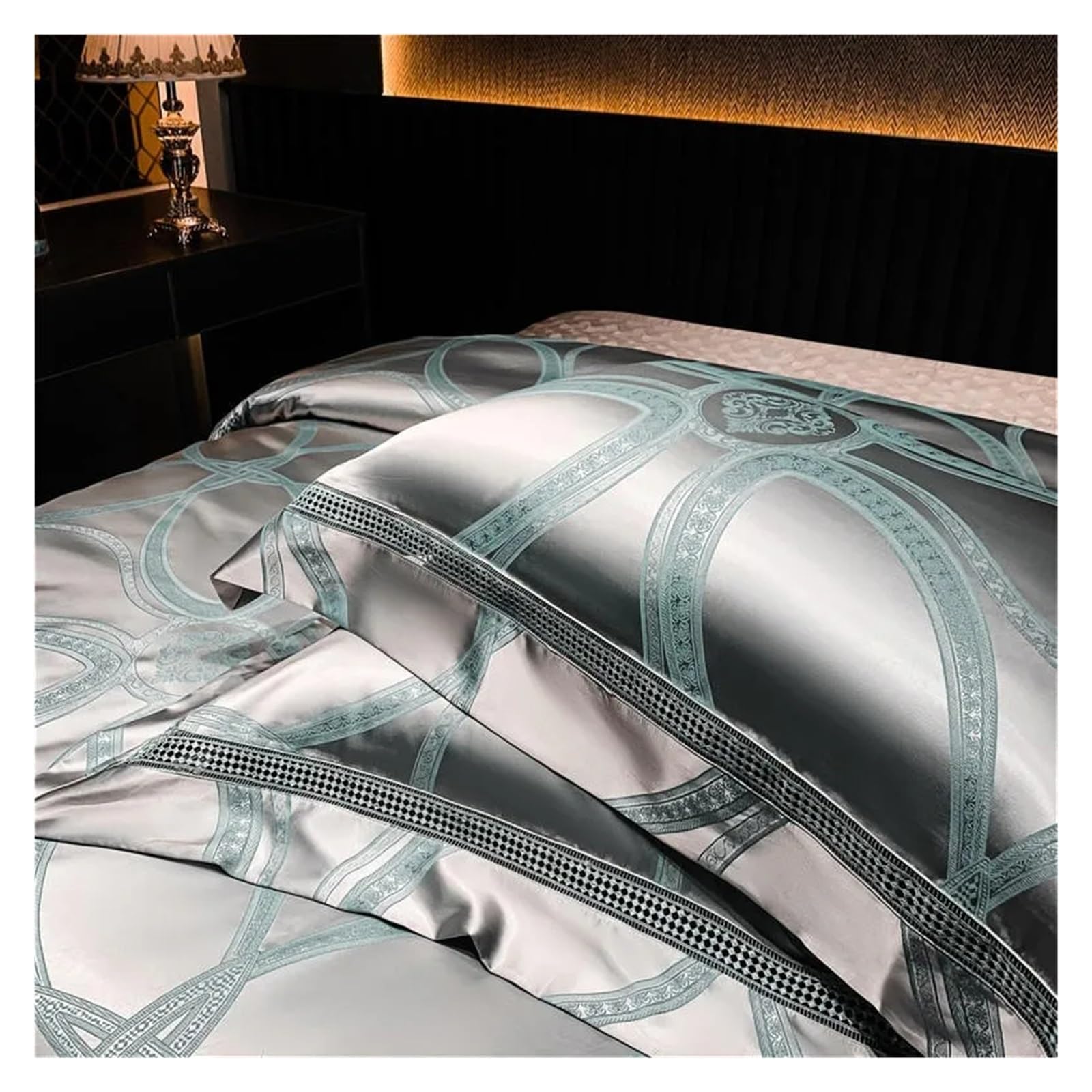 ArknAv Copripiumino setoso in raso argento di lusso copriletto trapuntato in cotone 2 federe abbinate set biancheria da letto King Queen Double Soft 4Pc Biancheria da letto