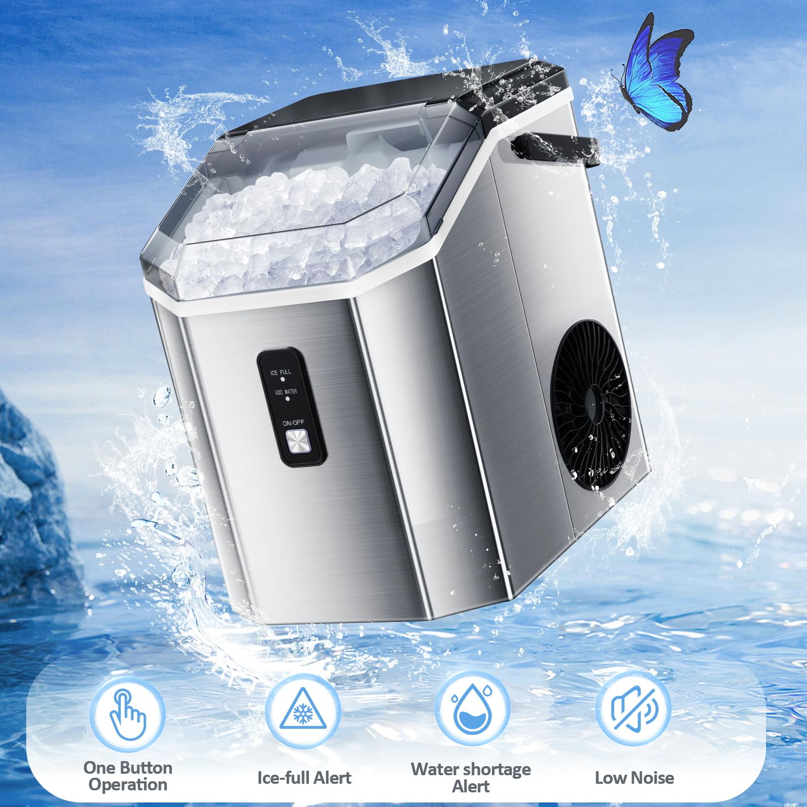 Antarctic Star Countertop Ice Maker Portable Ice Machine, Automatic-Cleaning Ice Makers, 34lbs/24h, Pebble Portable Ice Machine With Ice Scoop For Home Kitchen Bar Party Silver on Fridge.com - View 5